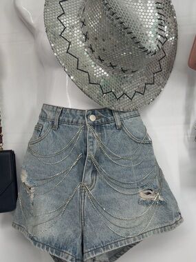 Windsor large Jean shorts with rhinestones